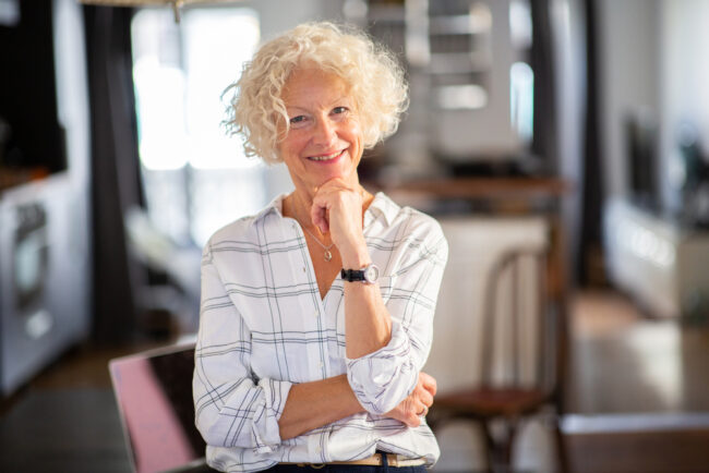 Senior woman with curly hair